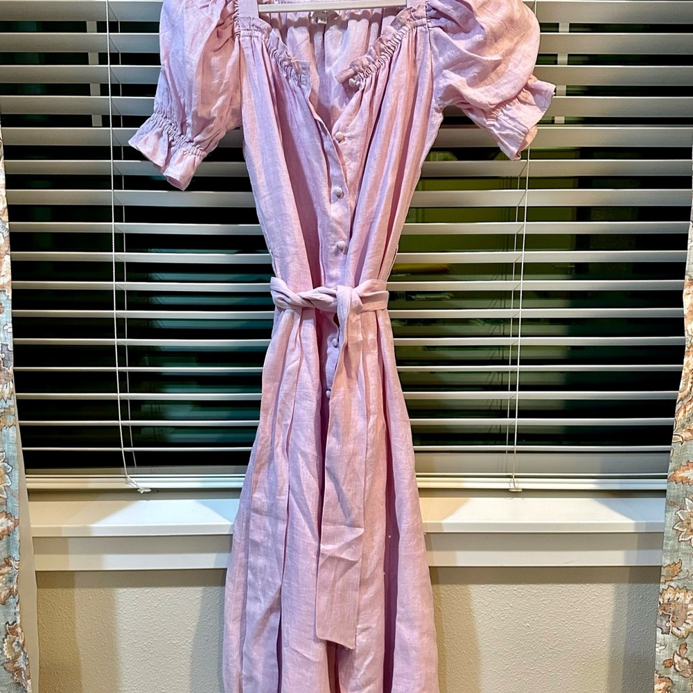 Lavender Linen Dress with Button Detail